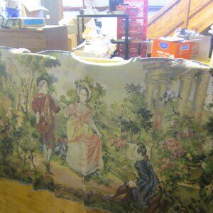 VTG TAPESTRY, COLONIAL STYLE THEME, DANCING COUPLE, LOTS OF DETAIL